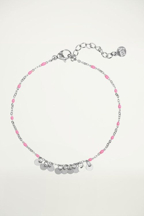 Bracelet pink beads & coins, coin bracelet