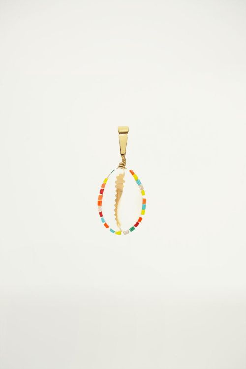 Bedel schelp met multikleur kralen, schelp bedel