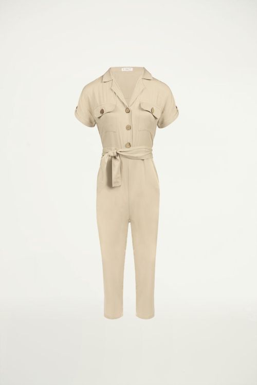 Beige overhemd jumpsuit, jumpsuit met riem