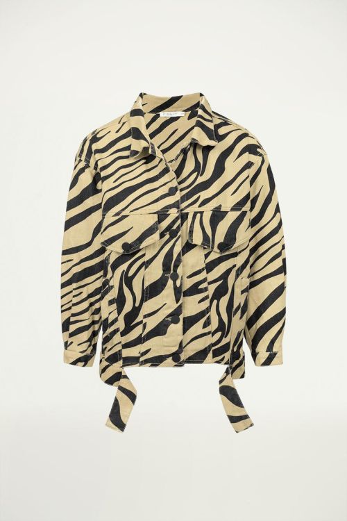 Beige oversized spijkerjas zebraprint, denim jacket