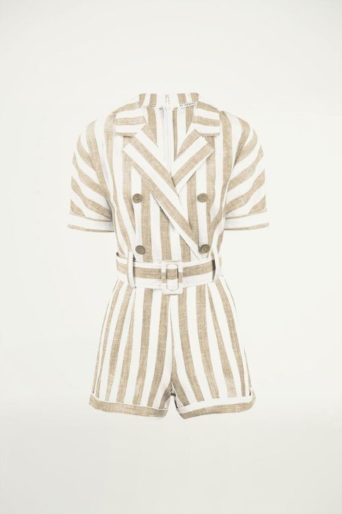Beige playsuit met strepen, playsuit met kraag