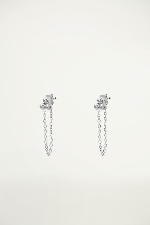 Bolletjes oorbel met ketting, ketting oorbel
