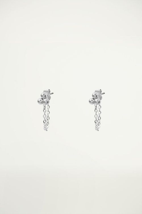 Bolletjes oorbel met korte ketting, oorbel met ketting