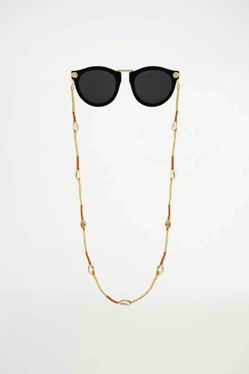Brown sunglasses chain with twine & shell, sunglasses chain