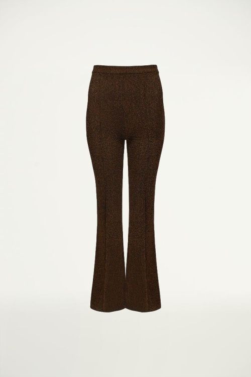 Flared broek lurex brons, wijd uitlopende pijpen