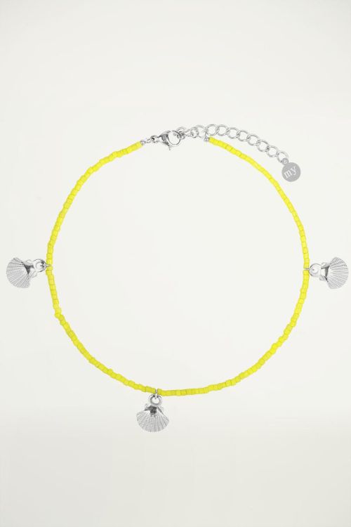 Geel enkelbandje schelpjes, schelpen sieraden