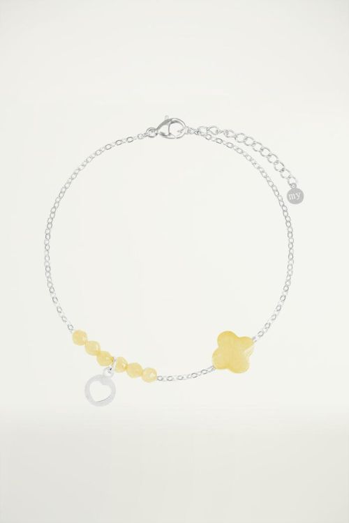Gele fijne armband klaver, Kralenarmbandje