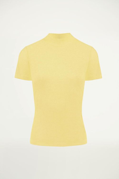 Gele ribstof top, neon top