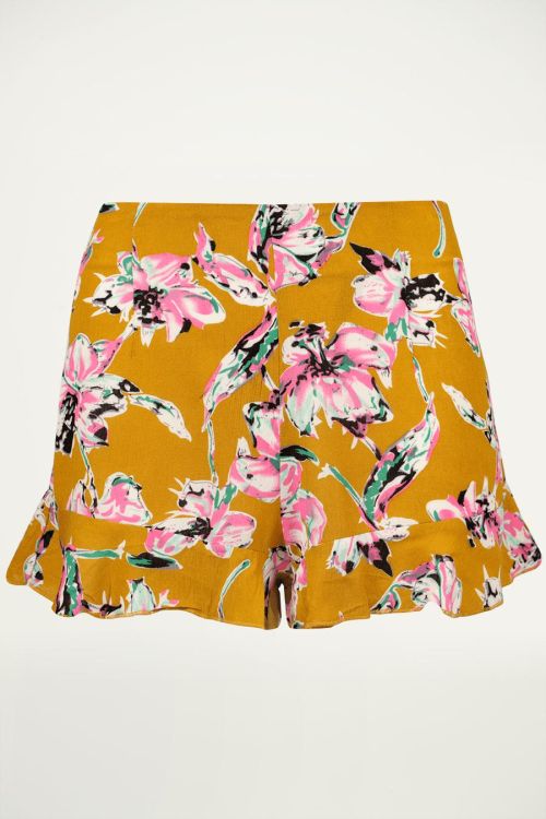 Gele short met bloemen, gele short