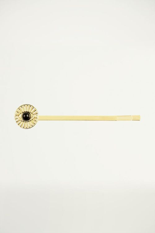 Haarschuifje oog zwart steentje, gouden haarschuifje