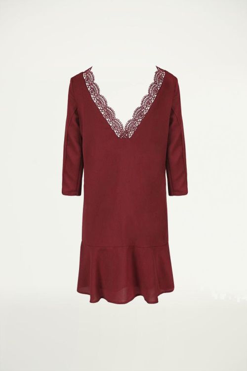 Jurk open rug met kant bordeaux, Jurken