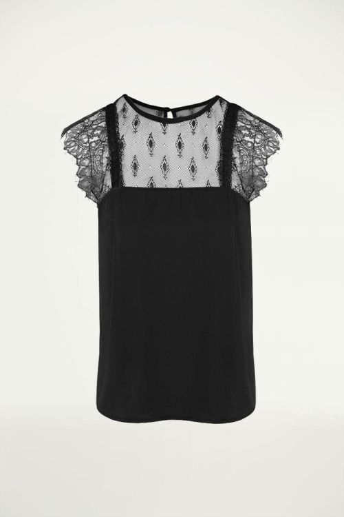 Kanten Top, Zwart, Tops
