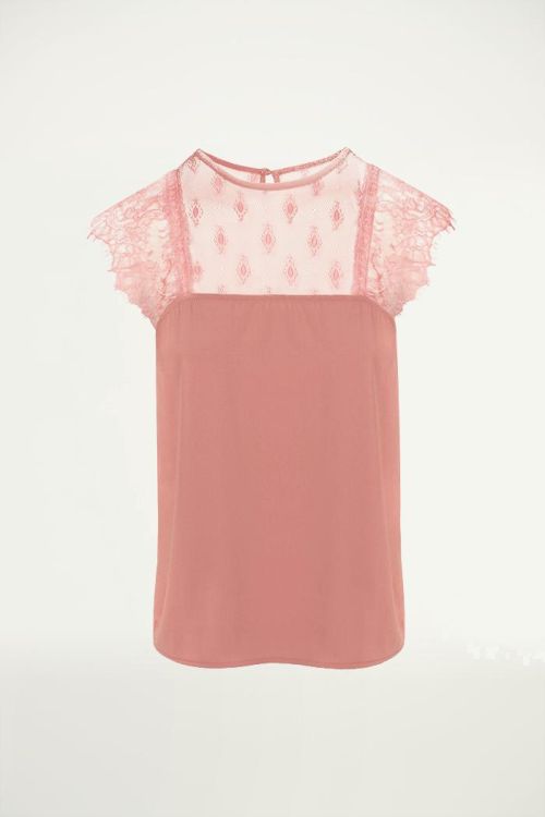 Kanten Top Roze, Roze top kanten mouw, Tops