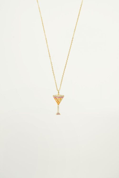 Ketting cocktailglas strass, ketting strass steentjes
