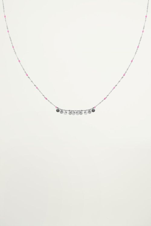 Ketting roze kralen muntjes, coin necklace