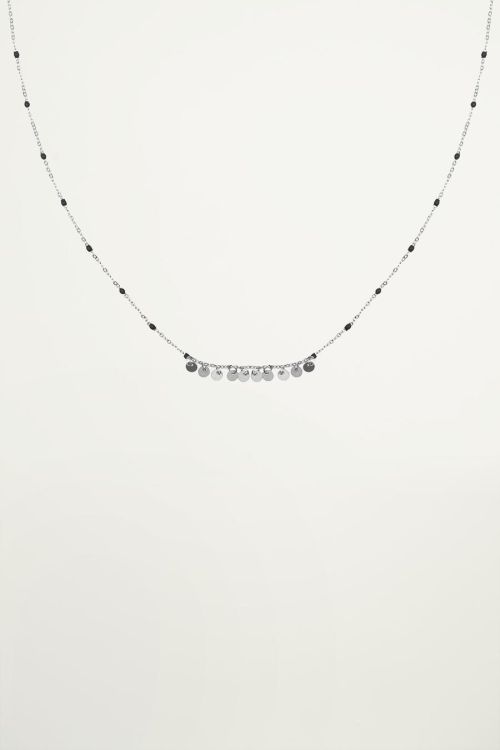 Ketting zwarte kralen muntjes, coin necklace