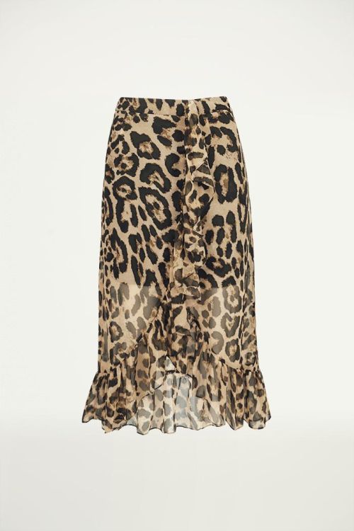 Lange rok leopard ruffles bruin, Rokjes