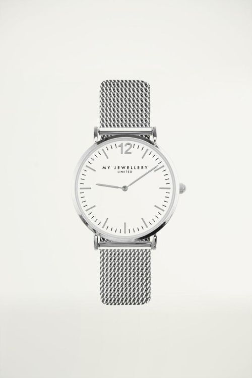 Metalen horloge zilver met witte wijzerplaat, horloges