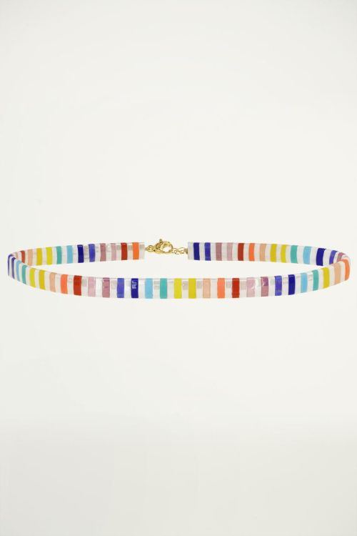 Mehrfarbiger Choker mit flachen Perlen, Perlenhalsband