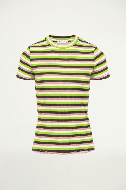 Neon groene ribstof top gestreept, ribstof top