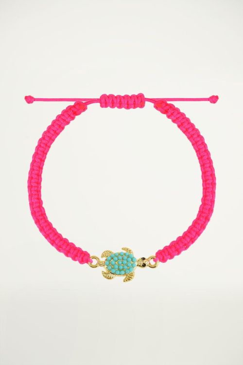 Neon roze touwarmbandje schildpad, touw armband