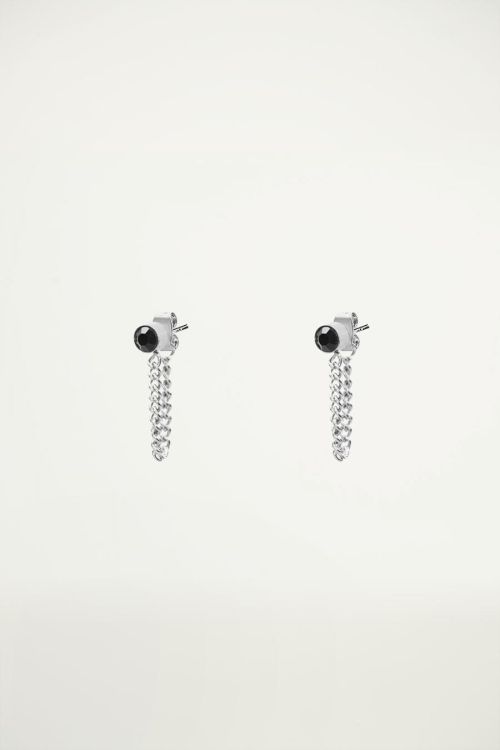 Chain & black stone earrings, chain earring