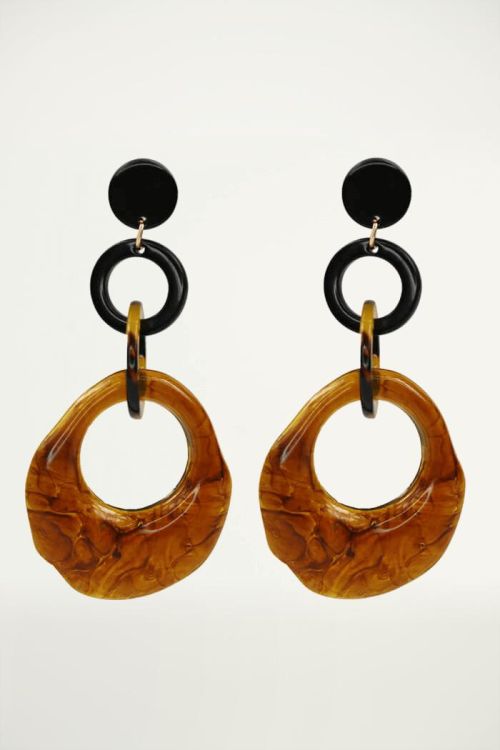 Oorbellen driedubbele ring bruin, Statement oorbellen