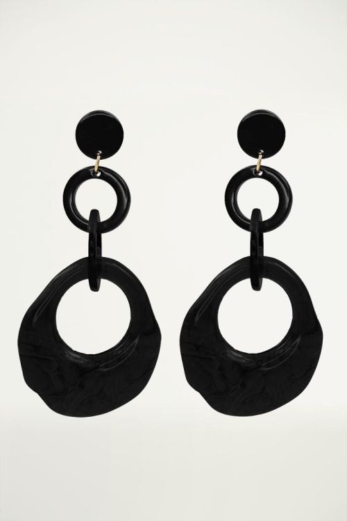 Oorbellen driedubbele ring zwart, Statement oorbellen