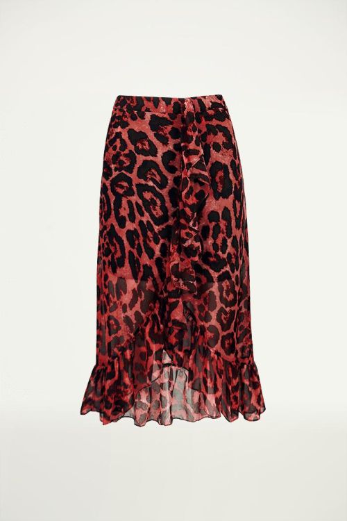 Rode rok met panterprint en ruffle