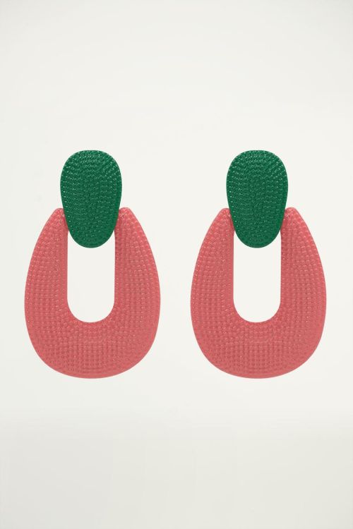 Roze & groen oorhangers retro, statement oorbellen