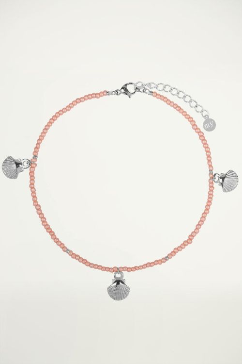 Roze enkelbandje schelpjes, schelpen sieraden
