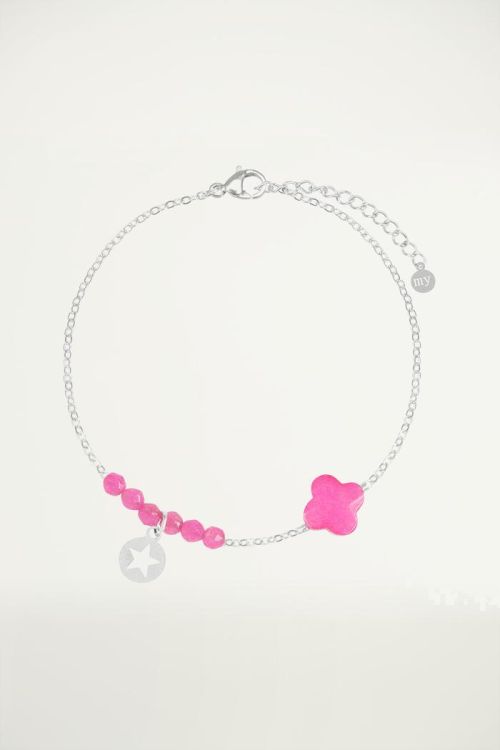 Roze fijne armband klaver, Kralenarmbandje