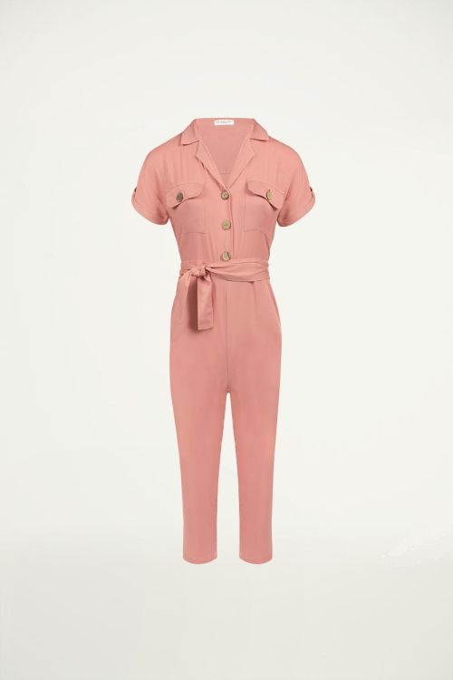 Roze overhemd jumpsuit, jumpsuit met riem