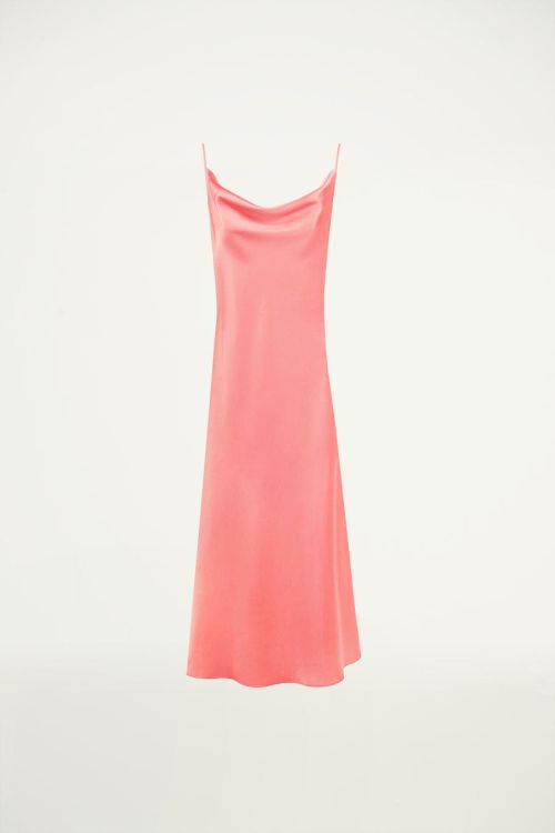 Roze slipdress met watervalhals, slipdress
