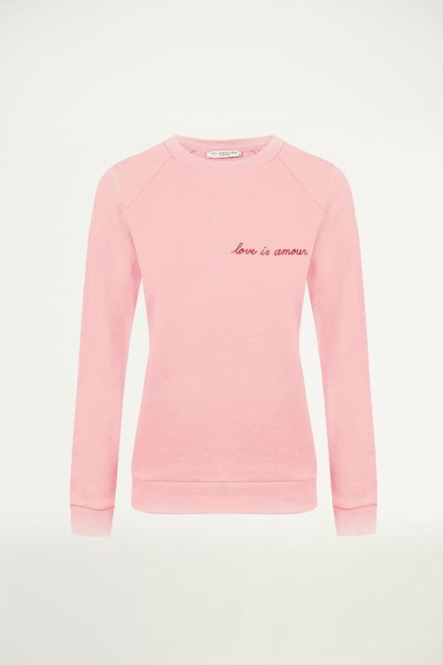 Roze trui met tekst, oversized trui