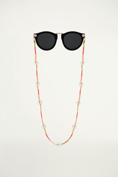 PInkfarbene Sonnenbrillenkette mit Schnur und Muscheln | Sonnenbrillenkette