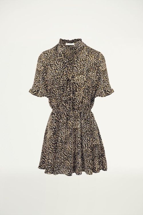 Ruffle jurkje print camouflage bruin, Jurken