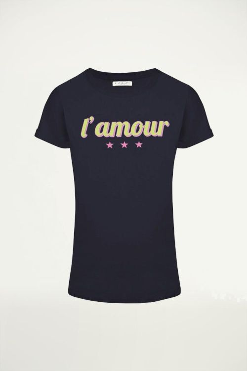 T-shirt quote oui blauw tekst basic, Tops
