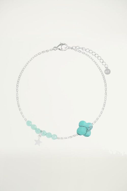 Turquoise fijne armband klaver, Kralenarmbandje