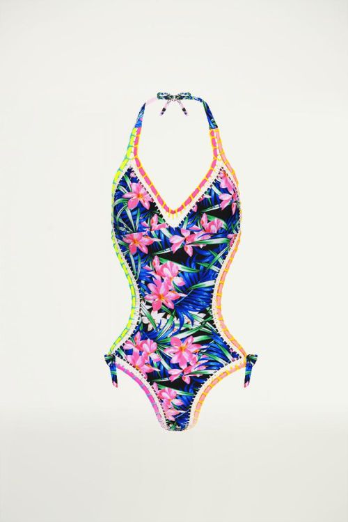 Zwart badpak bloemen tropical, Badpak dames