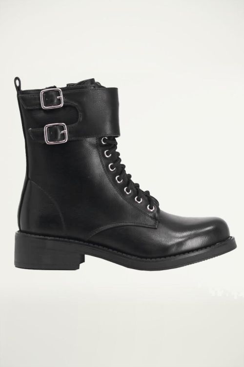 Zwarte biker boots met riempje en dubbele gesp, Biker boots