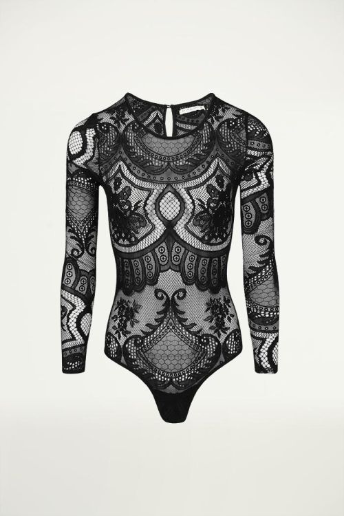 Zwarte body van kant, body lange mouw