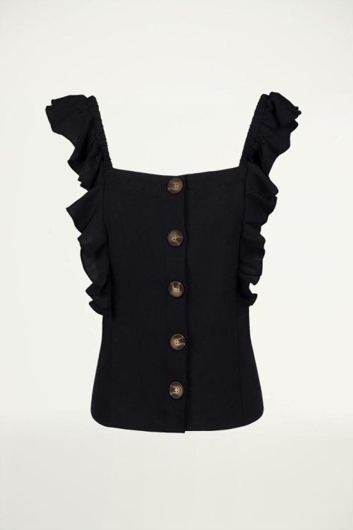 Zwarte top met ruffle mouw en knopen