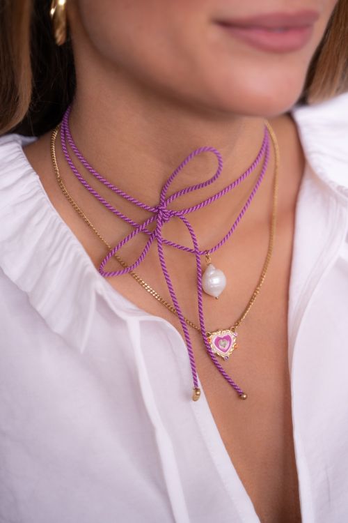 Necklace with purple heart charm and colourful rhinestones | My Jewellery