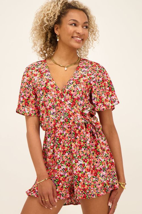 Roze playsuit met multikleur print | My Jewellery