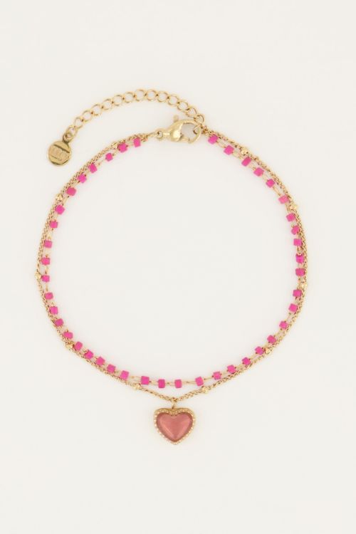 Armbandje dubbel kralen hart
