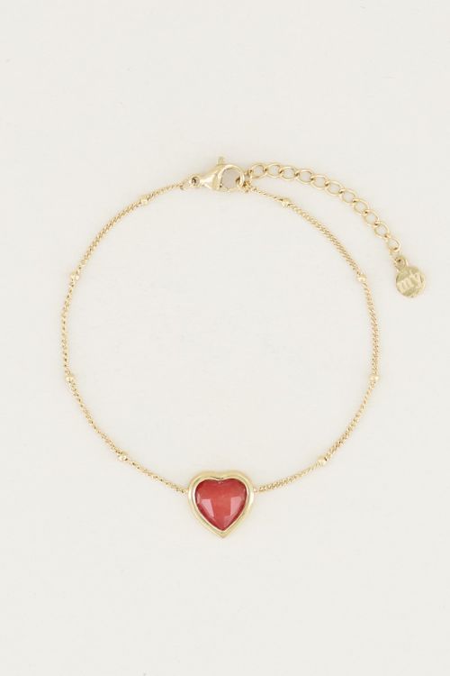 Armband Red Jade hartje, armband met edelsteen