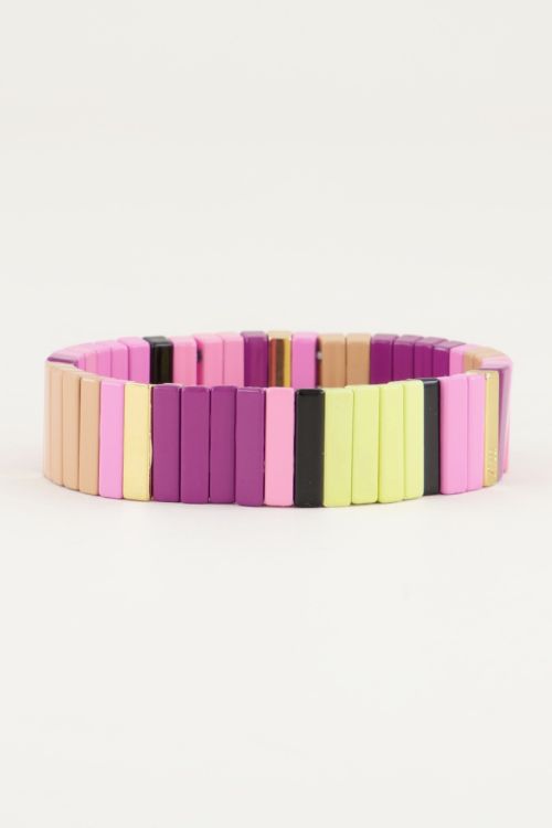 Armband met brede platte kralen, roze armband My Jewellery