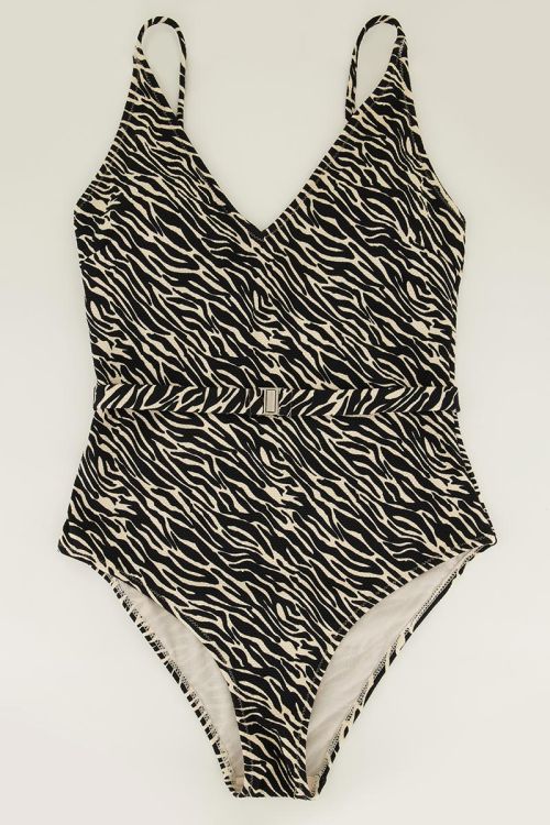 Zwart-wit zebra badpak met riem
