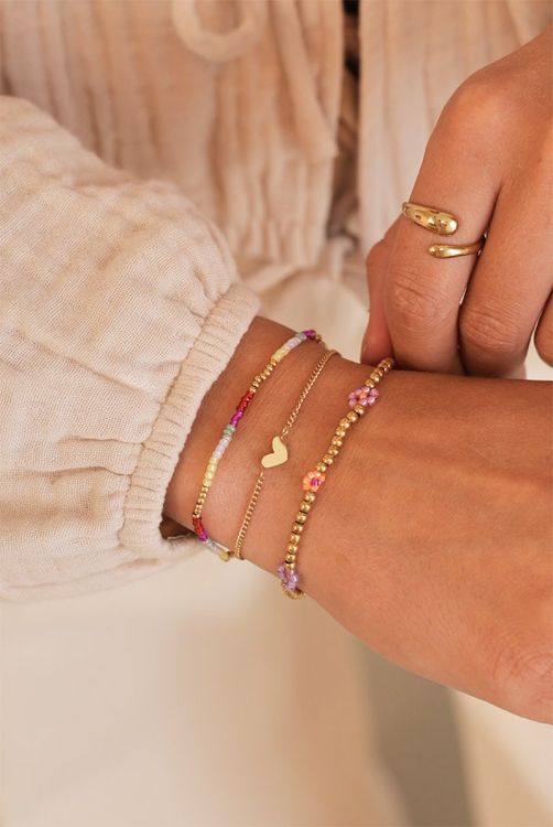 Beaded bracelet with pink & orange flowers | My Jewellery